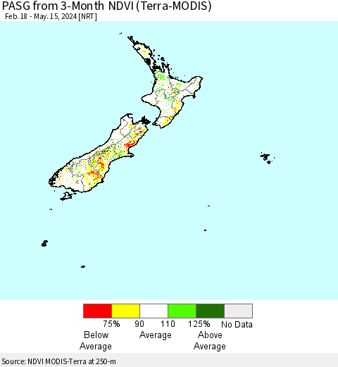 New Zealand PASG from 3-Month NDVI (Terra-MODIS) Thematic Map For 5/8/2024 - 5/15/2024