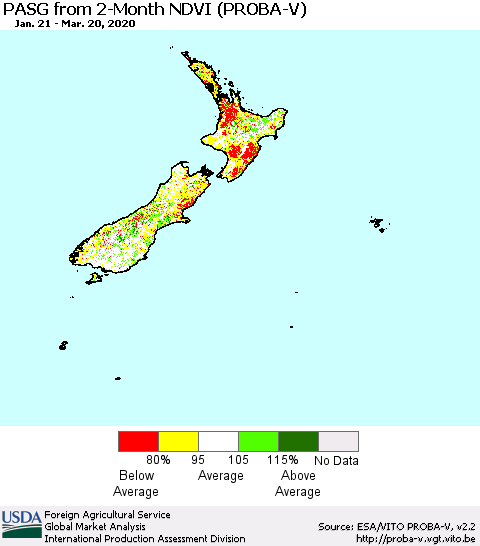 New Zealand PASG from 2-Month NDVI (PROBA-V) Thematic Map For 3/11/2020 - 3/20/2020