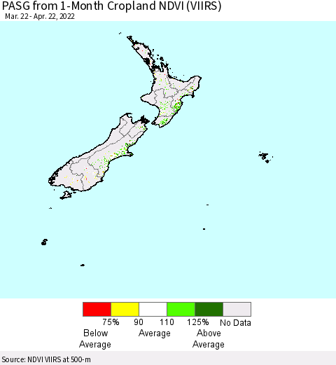 New Zealand PASG from 1-Month Cropland NDVI (VIIRS) Thematic Map For 4/15/2022 - 4/22/2022