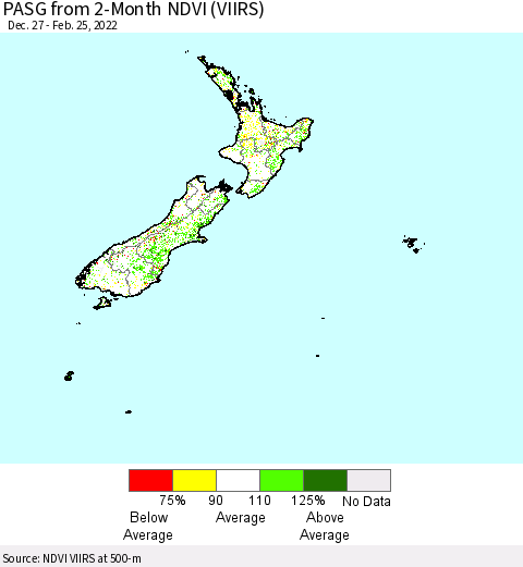 New Zealand PASG from 2-Month NDVI (VIIRS) Thematic Map For 2/18/2022 - 2/25/2022