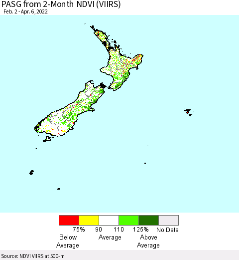 New Zealand PASG from 2-Month NDVI (VIIRS) Thematic Map For 3/30/2022 - 4/6/2022