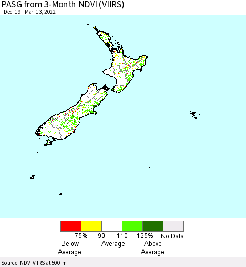 New Zealand PASG from 3-Month NDVI (VIIRS) Thematic Map For 3/6/2022 - 3/13/2022