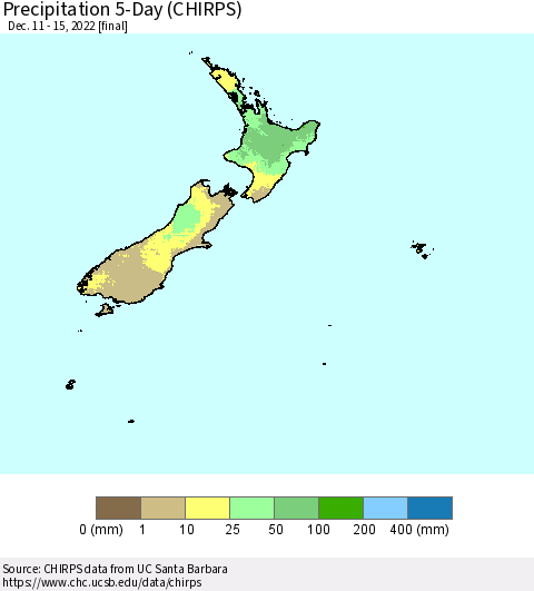 New Zealand Precipitation 5-Day (CHIRPS) Thematic Map For 12/11/2022 - 12/15/2022