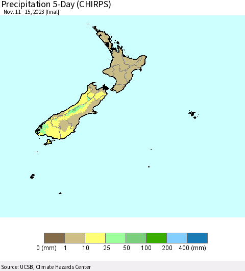 New Zealand Precipitation 5-Day (CHIRPS) Thematic Map For 11/11/2023 - 11/15/2023