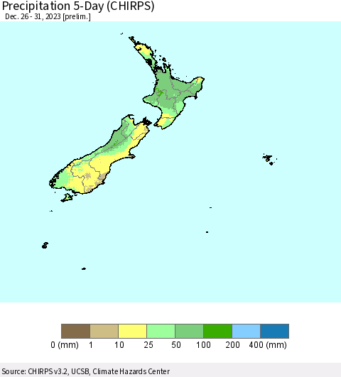 New Zealand Precipitation 5-Day (CHIRPS) Thematic Map For 12/26/2023 - 12/31/2023