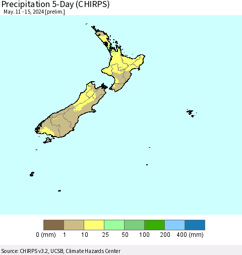 New Zealand Precipitation 5-Day (CHIRPS) Thematic Map For 5/11/2024 - 5/15/2024
