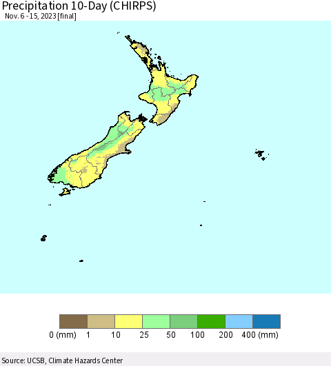New Zealand Precipitation 10-Day (CHIRPS) Thematic Map For 11/6/2023 - 11/15/2023