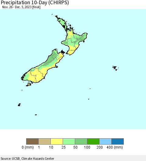 New Zealand Precipitation 10-Day (CHIRPS) Thematic Map For 11/26/2023 - 12/5/2023