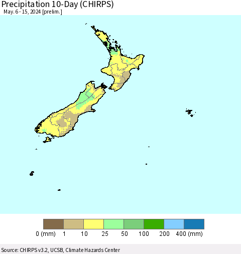 New Zealand Precipitation 10-Day (CHIRPS) Thematic Map For 5/6/2024 - 5/15/2024