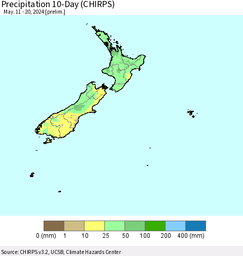 New Zealand Precipitation 10-Day (CHIRPS) Thematic Map For 5/11/2024 - 5/20/2024