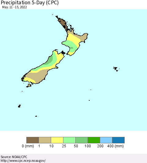 New Zealand Precipitation 5-Day (CPC) Thematic Map For 5/11/2022 - 5/15/2022