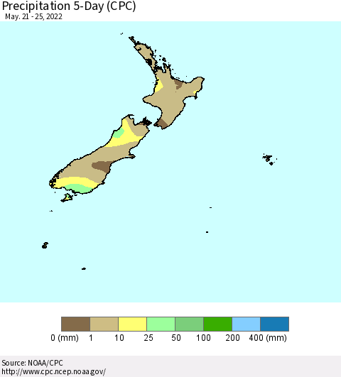 New Zealand Precipitation 5-Day (CPC) Thematic Map For 5/21/2022 - 5/25/2022