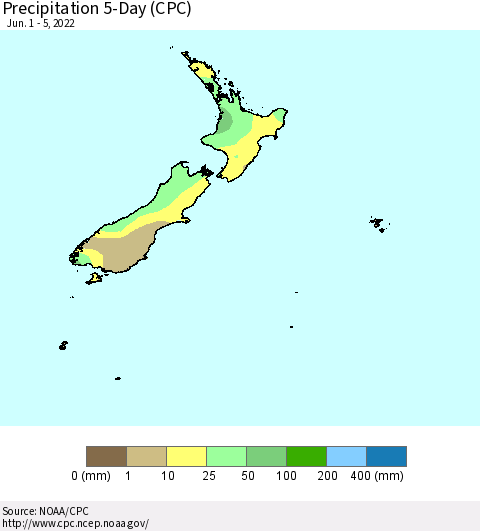 New Zealand Precipitation 5-Day (CPC) Thematic Map For 6/1/2022 - 6/5/2022