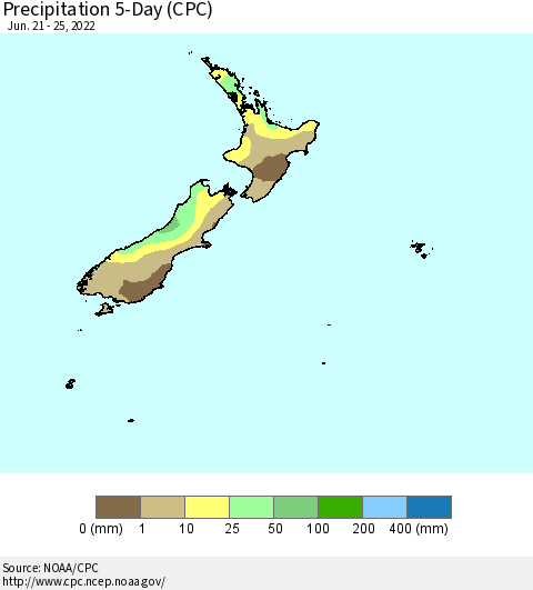 New Zealand Precipitation 5-Day (CPC) Thematic Map For 6/21/2022 - 6/25/2022