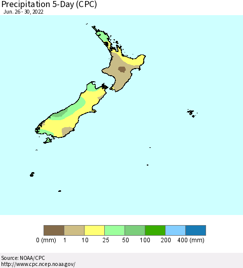 New Zealand Precipitation 5-Day (CPC) Thematic Map For 6/26/2022 - 6/30/2022