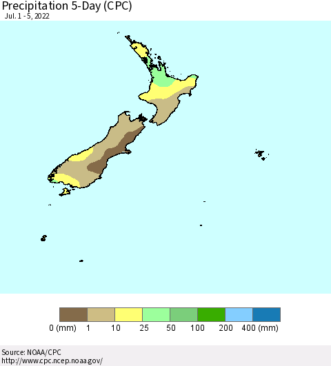 New Zealand Precipitation 5-Day (CPC) Thematic Map For 7/1/2022 - 7/5/2022