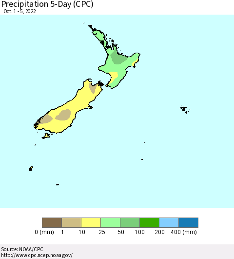 New Zealand Precipitation 5-Day (CPC) Thematic Map For 10/1/2022 - 10/5/2022