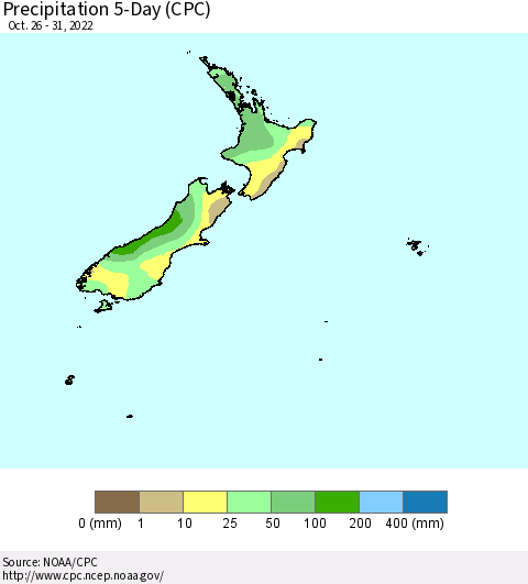 New Zealand Precipitation 5-Day (CPC) Thematic Map For 10/26/2022 - 10/31/2022