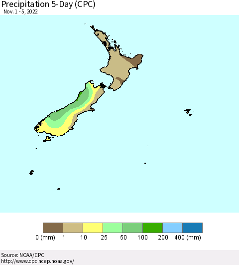 New Zealand Precipitation 5-Day (CPC) Thematic Map For 11/1/2022 - 11/5/2022