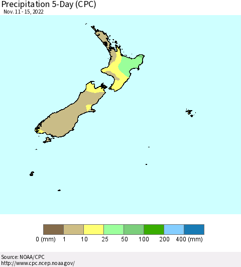 New Zealand Precipitation 5-Day (CPC) Thematic Map For 11/11/2022 - 11/15/2022