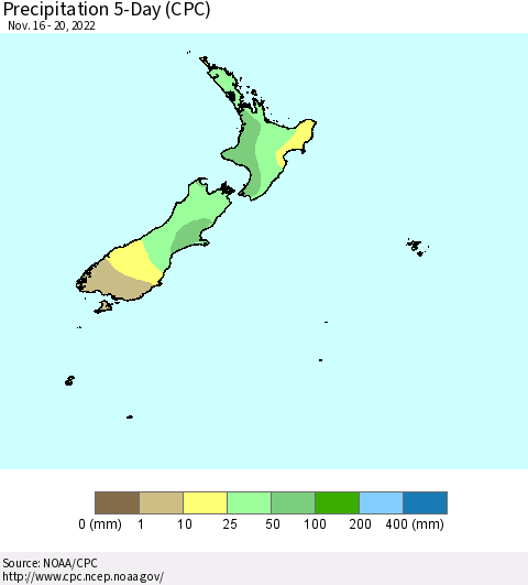 New Zealand Precipitation 5-Day (CPC) Thematic Map For 11/16/2022 - 11/20/2022