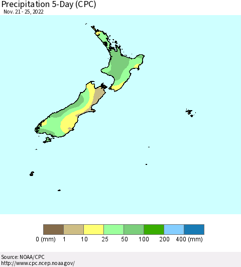 New Zealand Precipitation 5-Day (CPC) Thematic Map For 11/21/2022 - 11/25/2022