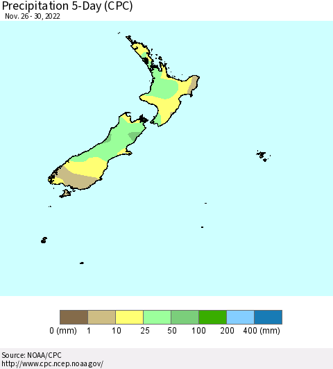 New Zealand Precipitation 5-Day (CPC) Thematic Map For 11/26/2022 - 11/30/2022