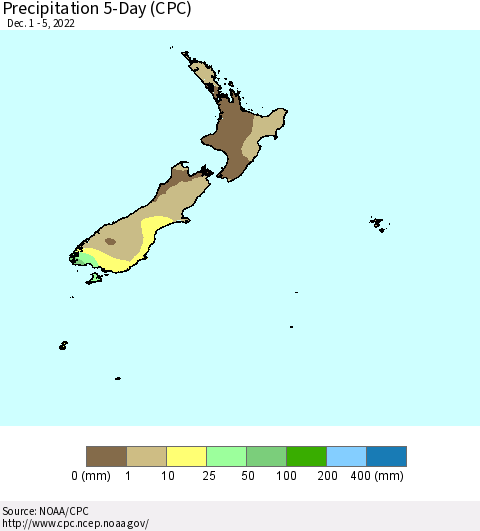 New Zealand Precipitation 5-Day (CPC) Thematic Map For 12/1/2022 - 12/5/2022