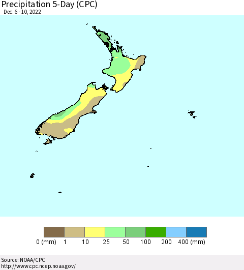 New Zealand Precipitation 5-Day (CPC) Thematic Map For 12/6/2022 - 12/10/2022