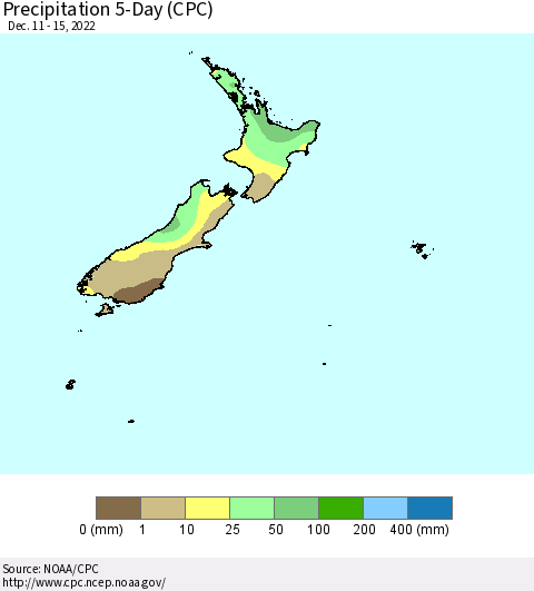 New Zealand Precipitation 5-Day (CPC) Thematic Map For 12/11/2022 - 12/15/2022