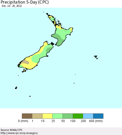 New Zealand Precipitation 5-Day (CPC) Thematic Map For 12/16/2022 - 12/20/2022