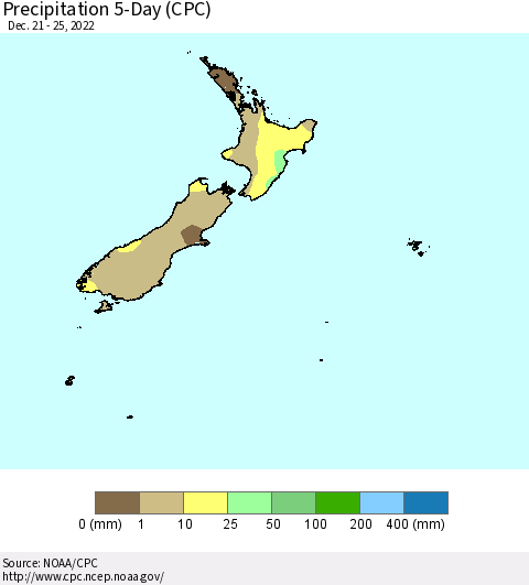 New Zealand Precipitation 5-Day (CPC) Thematic Map For 12/21/2022 - 12/25/2022