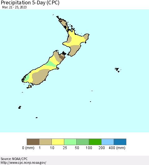 New Zealand Precipitation 5-Day (CPC) Thematic Map For 3/21/2023 - 3/25/2023