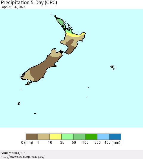 New Zealand Precipitation 5-Day (CPC) Thematic Map For 4/26/2023 - 4/30/2023