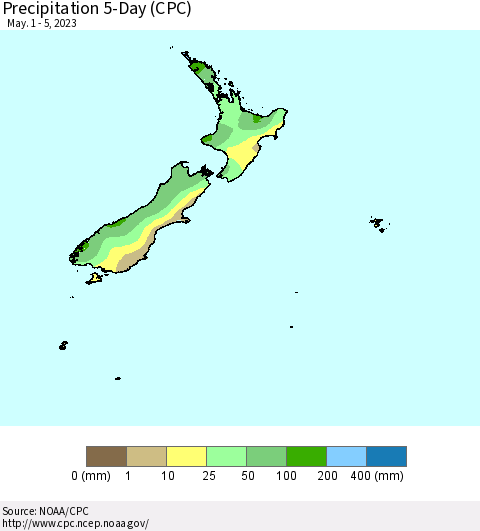 New Zealand Precipitation 5-Day (CPC) Thematic Map For 5/1/2023 - 5/5/2023