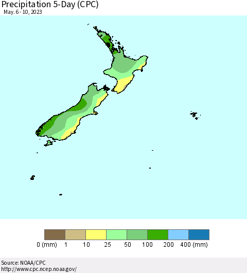 New Zealand Precipitation 5-Day (CPC) Thematic Map For 5/6/2023 - 5/10/2023