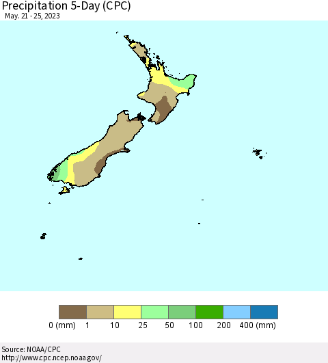 New Zealand Precipitation 5-Day (CPC) Thematic Map For 5/21/2023 - 5/25/2023