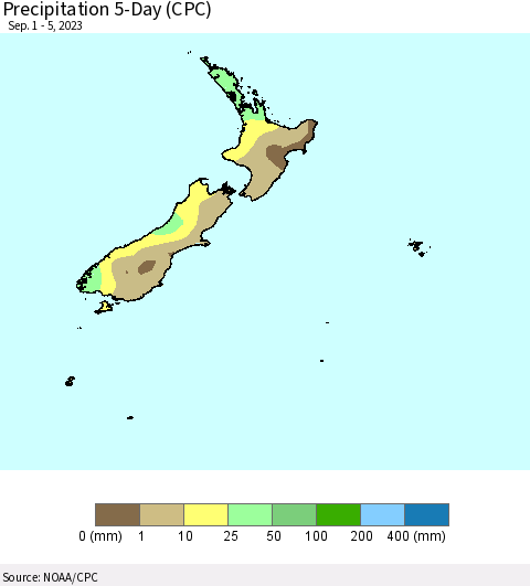 New Zealand Precipitation 5-Day (CPC) Thematic Map For 9/1/2023 - 9/5/2023