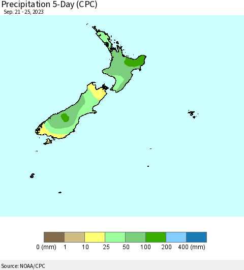 New Zealand Precipitation 5-Day (CPC) Thematic Map For 9/21/2023 - 9/25/2023