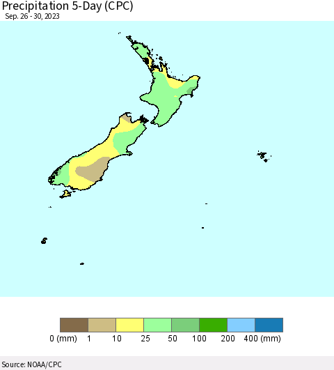 New Zealand Precipitation 5-Day (CPC) Thematic Map For 9/26/2023 - 9/30/2023