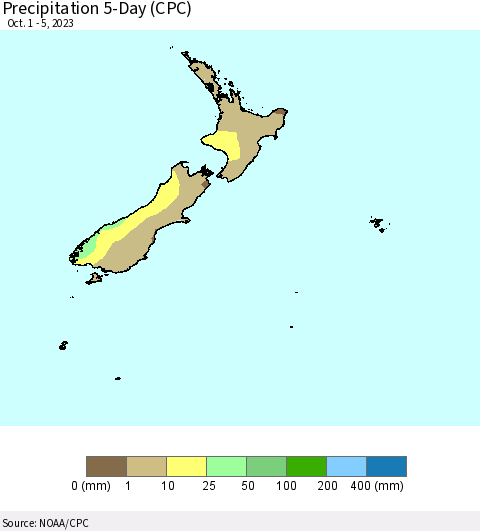 New Zealand Precipitation 5-Day (CPC) Thematic Map For 10/1/2023 - 10/5/2023