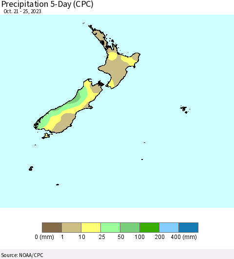 New Zealand Precipitation 5-Day (CPC) Thematic Map For 10/21/2023 - 10/25/2023