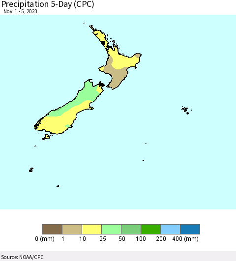 New Zealand Precipitation 5-Day (CPC) Thematic Map For 11/1/2023 - 11/5/2023