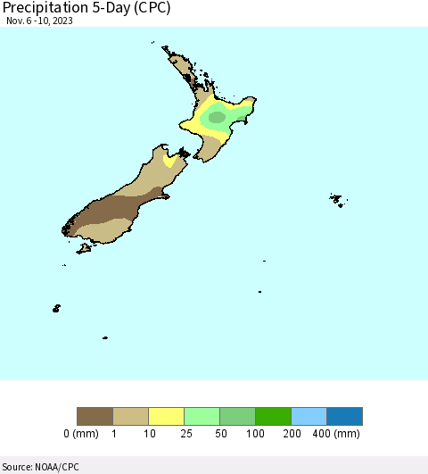 New Zealand Precipitation 5-Day (CPC) Thematic Map For 11/6/2023 - 11/10/2023
