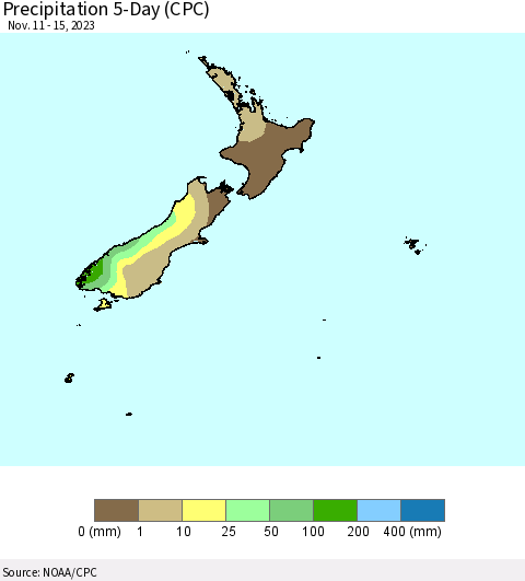 New Zealand Precipitation 5-Day (CPC) Thematic Map For 11/11/2023 - 11/15/2023