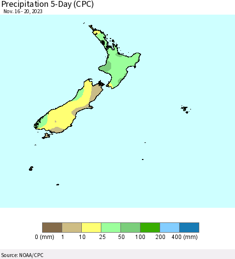 New Zealand Precipitation 5-Day (CPC) Thematic Map For 11/16/2023 - 11/20/2023
