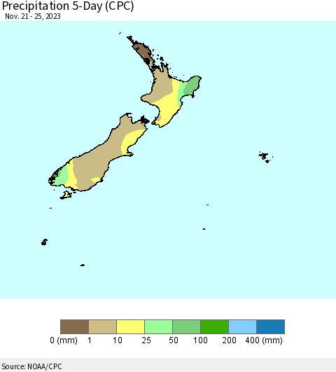 New Zealand Precipitation 5-Day (CPC) Thematic Map For 11/21/2023 - 11/25/2023