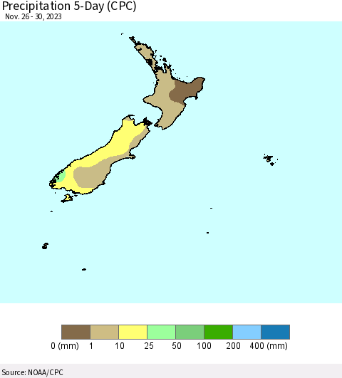 New Zealand Precipitation 5-Day (CPC) Thematic Map For 11/26/2023 - 11/30/2023