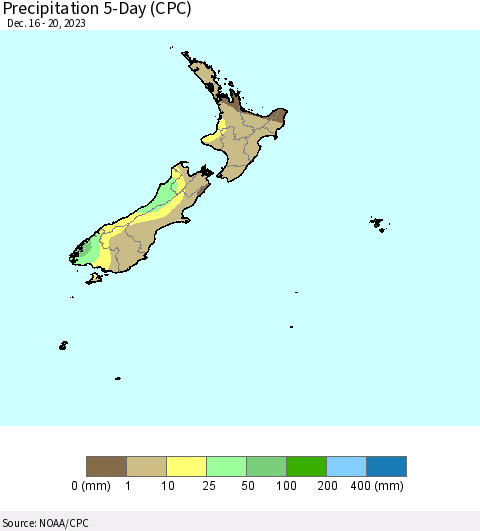 New Zealand Precipitation 5-Day (CPC) Thematic Map For 12/16/2023 - 12/20/2023
