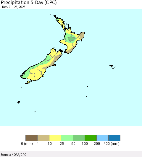 New Zealand Precipitation 5-Day (CPC) Thematic Map For 12/21/2023 - 12/25/2023